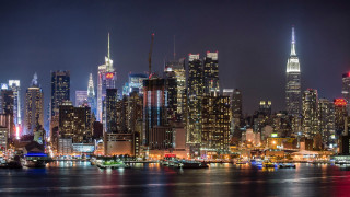 City skyline night lights boats - cityscape free wallpaper