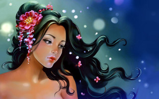 Woman long hair flower artistic - long hair and a flower free wallpaper
