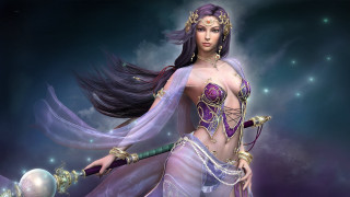 Fantasy woman purple dress sword - a sword and a ball free wallpaper
