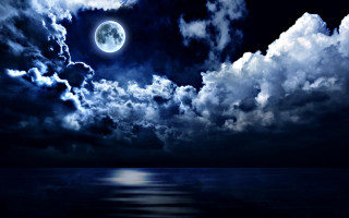 Full moon ocean clouds night - moonlight free wallpaper