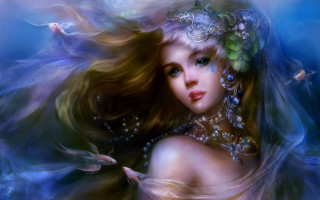 Woman fish hair necklace head - a painting of a woman free wallpaper