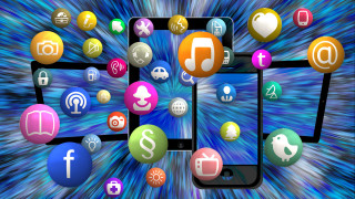 Cell phones icons blue background - a blue swirl free wallpaper