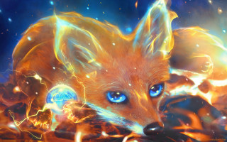 Fox blue eyes glowing painting - glowing free wallpaper