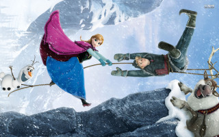 Cartoon man woman flying reindeer - magical free wallpaper for desktop