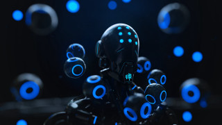 Robot glowing blue eyes black - redshift free wallpaper