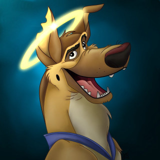 Cartoon dog glowing halo blue - the viewer free wallpaper