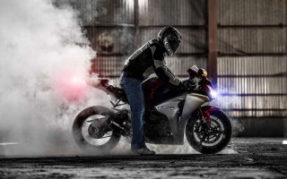 Man motorcycle street building smoke - a man riding free wallpaper