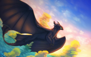 Black dragon colorful sky clouds - a colorful sky free wallpaper
