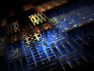 Neon building lights black background - ray free wallpaper