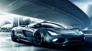 Futuristic car rain bridge city - matte drawing free wallpaper