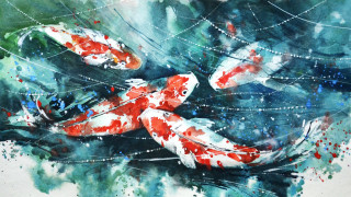 Koi fish painting pond water - ukiyoe free wallpaper