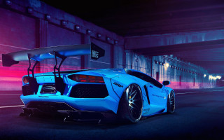 Blue sports car parking garage 2 - roof free wallpaper