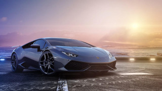 Grey sports car parking lot 2 - the horizon behind free wallpaper