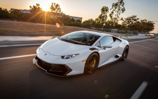 White sports car sunset road 4 - the sun free wallpaper for desktop