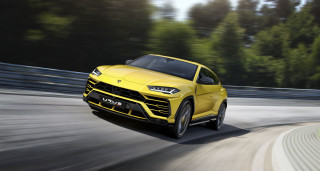 Yellow lamb suv driving road - private press free wallpaper