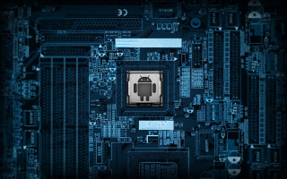 Processor robot blue background cityscape 3 - purism free wallpaper