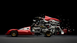 Red car motorcycle on top - deconstructivism free wallpaper