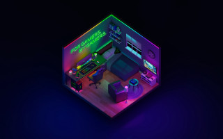 Neon colored room computer desk - a neon free wallpaper