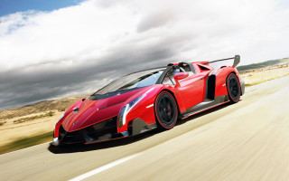Red sports car driving road 18 - digital free wallpaper