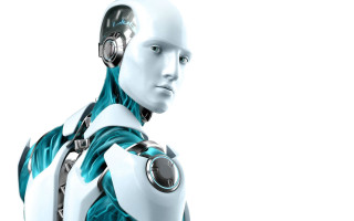 Robot headphones looking distance white - a white backdrop free wallpaper