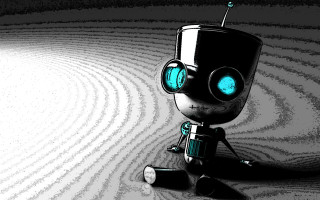 Robot glowing eyes toilet paper - pop surrealism free wallpaper