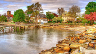 River bridge house cloudy sky - a cloudy sky above free wallpaper