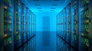 Long hallway rows servers blue - a blue light free wallpaper