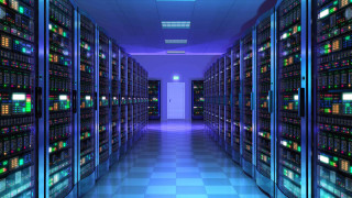 Data center hallway servers blue - a blue light free wallpaper