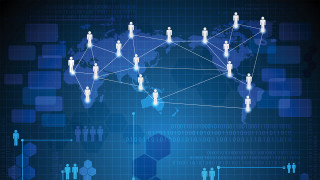 Blue world map people background - a wireframe diagram free wallpaper