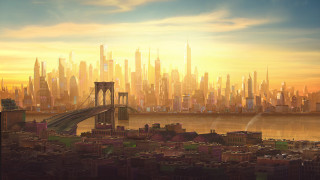 City bridge sunset painting foreground - ashcan school free wallpaper