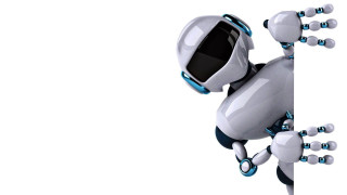 Robot holding sign pointing hands - a robot free wallpaper