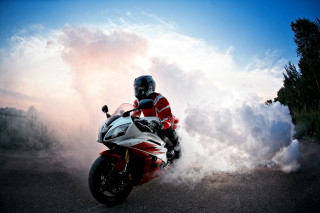 Motorcycle ride smoke road sky - a person riding free wallpaper