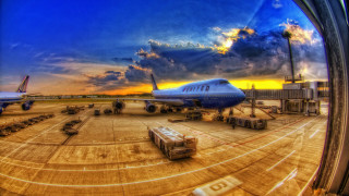 Plane parked runway sunset sunrise - sunset free wallpaper