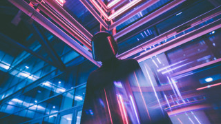 Man suit building lights night - futurism free wallpaper