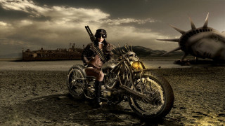 Man motorcycle statueofliberty diesel punk - dieselpunk free wallpaper