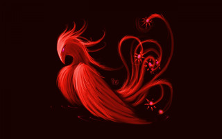 Red bird long hair flowers - its back free wallpaper