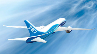 Blue white jet flying sky - international typographic style free wallpaper