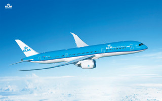 Airplane blue white clouds sky - international typographic style free wallpaper