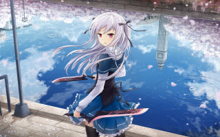 Girl blue dress lake clock - rayonism free wallpaper for desktop