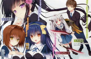 Anime girls long hair swords - wearing free wallpaper
