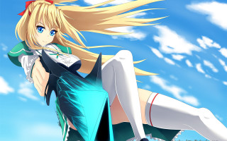 Woman blue dress white stockings - the wind free wallpaper for desktop