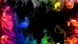 Colorful smoke flowers black background - an airbrush painting free wallpaper