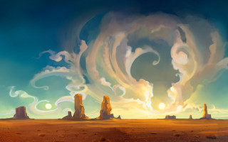 Landscape clouds swirl sky painting 2 - a painting of a landscape free wallpaper