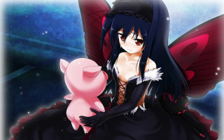Woman black dress pink pig - her other hand free wallpaper