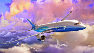 Blue white airplane flying sky 3 - digital painting free wallpaper