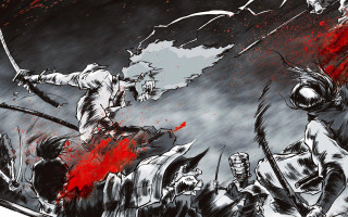 Man horse sword crowd painting 2 - a painting of a man free wallpaper