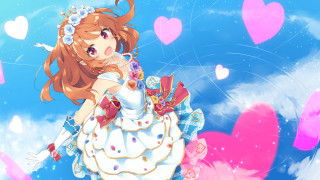 Girl dress hearts flying blue - a pink heart free wallpaper