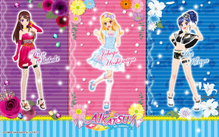Anime girls blue pink background - flower and butterflies free wallpaper