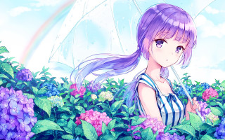 Long hair girl flower rainbow - a field of flowers free wallpaper