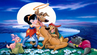 Cartoon dog girl hill moon - kinkade free wallpaper